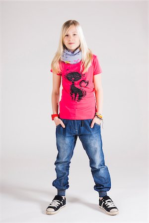 denim jeans for kids - Full Length Portrait of Girl in Studio Stock Photo - Premium Royalty-Free, Code: 600-06685181