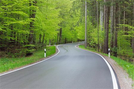 europe road - Winding road through forest in spring with lush green foliage. Bavaria, Germany. Stock Photo - Premium Royalty-Free, Code: 600-06732563