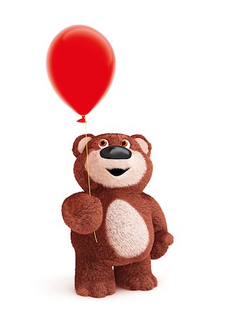 soft object - Illustration of Teddy Bear with Balloon on White Background Stock Photo - Premium Royalty-Free, Code: 600-06773117