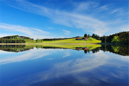 swabia - Landscape and Sky Reflecting in Lake, Sameister Weiher, Rosshaupten, Bavaria, Germany Stock Photo - Premium Royalty-Free, Code: 600-06803882