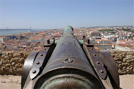 View of Lisbon from Castelo de Sao Jorge with Cannon in Foreground, Lisbon, Portugal Stock Photo - Premium Royalty-Free, Code: 600-06841875