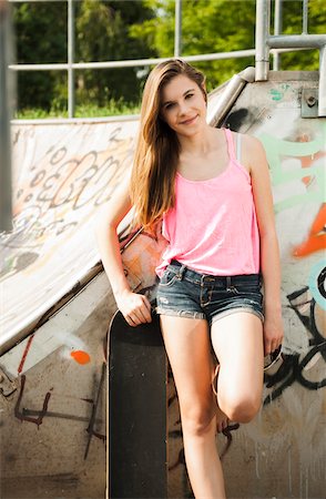 simsearch:600-06894854,k - Portrait of Teenage Girl in Skatepark, Feudenheim, Mannheim, Baden-Wurttemberg, Germany Stock Photo - Premium Royalty-Free, Code: 600-06894845