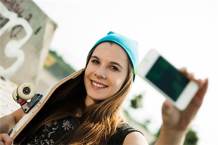 simsearch:600-06894854,k - Teenage Girl taking Self Portrait in Skatepark, Feudenheim, Mannheim, Baden-Wurttemberg, Germany Stock Photo - Premium Royalty-Free, Code: 600-06894858