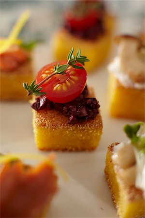 Close-up of Cocktail Party Polenta Square Appetisers, Studio Shot Stock Photo - Premium Royalty-Free, Code: 600-06963773