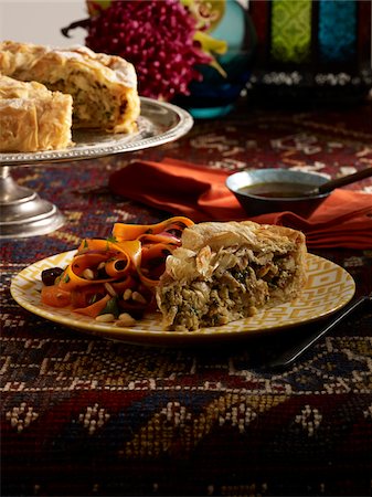 simsearch:600-06892686,k - Slice of Meat Pie with Carrot Salad, Studio Shot Stock Photo - Premium Royalty-Free, Code: 600-07067672