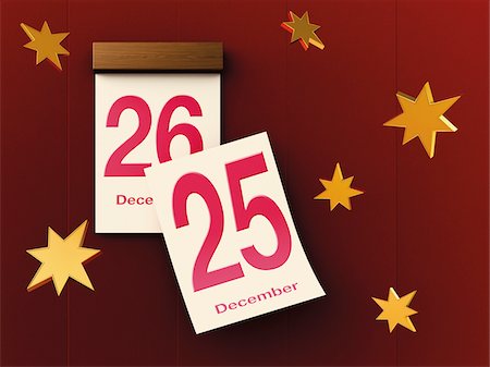 Digital Illustration of Sheet Calendar with 25th and 26th of December Stock Photo - Premium Royalty-Free, Code: 600-07110837