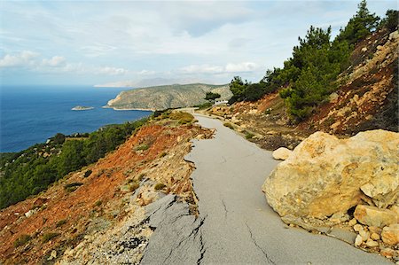 Broken road, near Monolithos, Rhodes, Dodecanese, Aegean Sea, Greece, Europe Stock Photo - Premium Royalty-Free, Code: 600-07199997