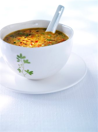 food lunch on white background - Bowl of Red Pepper and Cilantro Soup, Studio Shot Stock Photo - Premium Royalty-Free, Code: 600-07204035