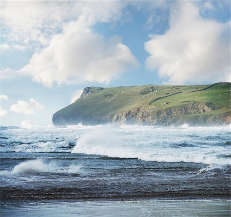 Scenic view of rough seas and headland, Polzeath, Cornwall, England Stock Photo - Premium Royalty-Free, Code: 600-07240894