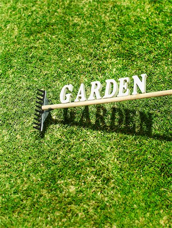 Garden Rake with the Text Garden on Grass Stock Photo - Premium Royalty-Free, Code: 600-07311266