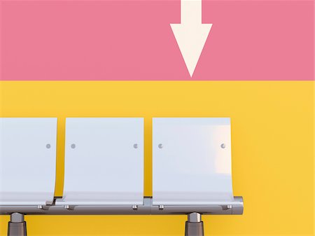 direction - Illustration of three seats in a row, in front of colored wall with arrow pointing downwards Stock Photo - Premium Royalty-Free, Code: 600-07311305