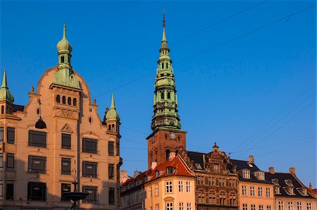 simsearch:600-07363908,k - Buildings and Blue Sky, Amagertorv, Stroget, Copenhagen, Denmark Stock Photo - Premium Royalty-Free, Code: 600-07431141