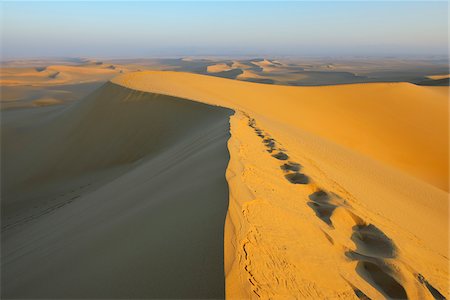 Scenic overview and Footprints on top of Sand Dune, Matruh, Great Sand Sea, Libyan Desert, Sahara Desert, Egypt, North Africa, Africa Foto de stock - Sin royalties Premium, Código: 600-07431197