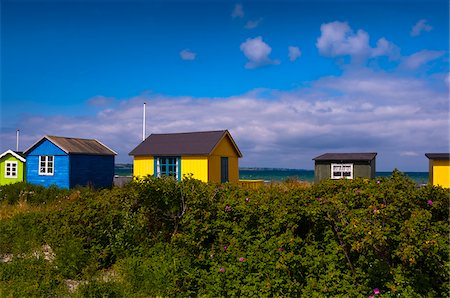 Field and Beach Huts, Aeroskobing, Aero Island, Jutland Peninsula, Region Syddanmark, Denmark, Europe Stock Photo - Premium Royalty-Free, Code: 600-07451029