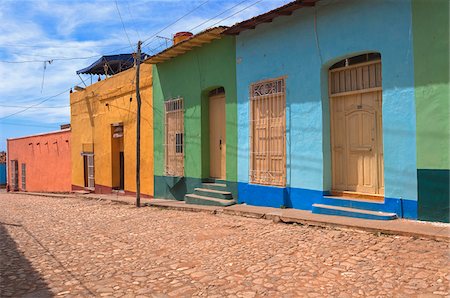 street color buildings - Colorful buildings, street scene, Trinidad, Cuba, West Indies, Caribbean Photographie de stock - Premium Libres de Droits, Code: 600-07486871