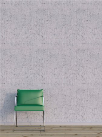 simsearch:600-07584846,k - Digital Illustration of Green Chair on Hardwood Floor in front of Concrete Wall Photographie de stock - Premium Libres de Droits, Code: 600-07584839