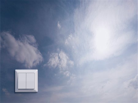 simsearch:600-07238105,k - Digital Illustration of Light Switch and Wall Decal with Cloudy Sky Photographie de stock - Premium Libres de Droits, Code: 600-07584844