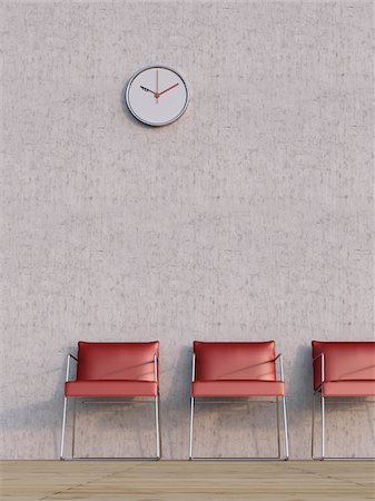 empty office - Digital Illustration of Three Red Chairs in a Row in front of Concrete Wall Stock Photo - Premium Royalty-Free, Code: 600-07584846