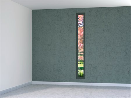 simsearch:600-06808793,k - Digital Illustration of Empty Room with Tall, Narrow Window with view into Garden Photographie de stock - Premium Libres de Droits, Code: 600-07584853