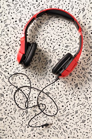 Overhead View of Headphones on Music Note Background Foto de stock - Sin royalties Premium, Código: 600-07584865