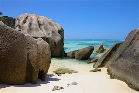seychellen - Anse Source d'Argent with Sculpted Rocks, La Digue, Seychelles Stockbilder - Premium RF Lizenzfrei, Bildnummer: 600-07653896