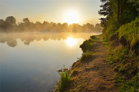 sun reflected lake - Path by Lake at Sunrise in Spring, Niedernberg, Untermain, Spessart, Franconia, Bavaria, Germany Stock Photo - Premium Royalty-Free, Code: 600-07674813