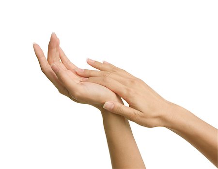 fünf sinne - Beauty shot of woman's hands with french manicure, studio shot on white background Stockbilder - Premium RF Lizenzfrei, Bildnummer: 600-07672302