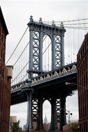 puente de brooklyn - Brooklyn Bridge with Empire State Building from Brooklyn, New York City, New York, USA Foto de stock - Sin royalties Premium, Código: 600-07760294