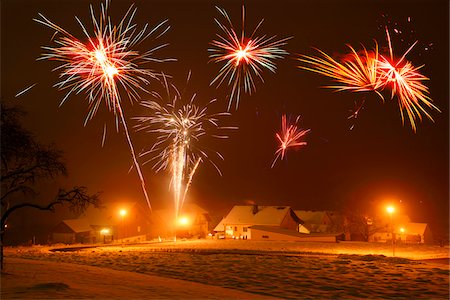 european town night - Celebrating New Year's Eve with Fireworks in Village, Bavaria, Germany Stock Photo - Premium Royalty-Free, Code: 600-07944999