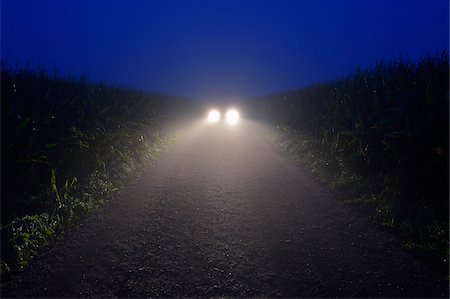 Car Lights on Dirt Road at Dawn, Vielbrunn, Odenwald, Hesse, Germany Stock Photo - Premium Royalty-Free, Code: 600-07945003