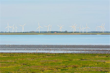 east frisia - Marshland with North Sea and Wind Turbines, Norderney, East Frisia Island, North Sea, Lower Saxony, Germany Photographie de stock - Premium Libres de Droits, Code: 600-07945256
