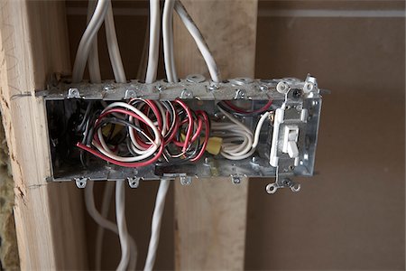 simsearch:600-07958199,k - Close-up of Electrical Junction Box in Home Under Renovation Stock Photo - Premium Royalty-Free, Code: 600-07958216