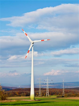 power pylons - Wind Turbines in Countryside, Weser Hills, North Rhine-Westphalia, Germany Stock Photo - Premium Royalty-Free, Code: 600-07965881