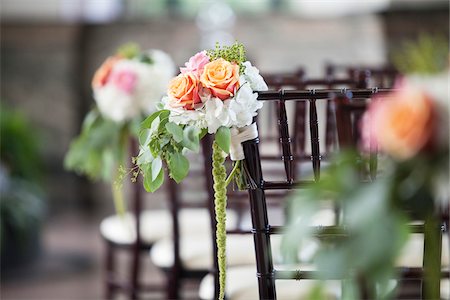 simsearch:600-07232320,k - Flowers on Back of Chair at Wedding, Toronto, Ontario, Canada Stock Photo - Premium Royalty-Free, Code: 600-07966156