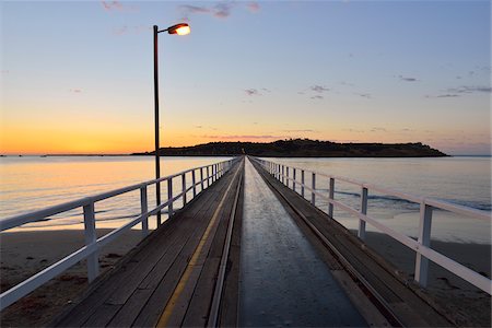 Wooden Walkway at Dawn, Granite Island, Victor Harbor, South Australia, Australia Stock Photo - Premium Royalty-Free, Code: 600-08026070