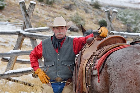 rustic man - Portrait of Cowboy Standing near Horse, Rocky Mountains, Wyoming, USA Stock Photo - Premium Royalty-Free, Code: 600-08026189