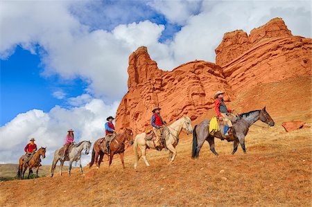 rural photography - Cowboys and Cowgirls Riding Horses, Wyoming, USA Stock Photo - Premium Royalty-Free, Code: 600-08026203