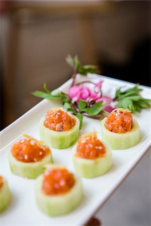 Close-up of Fish and Cucumber Hors d'ouvres at Wedding Stock Photo - Premium Royalty-Free, Code: 600-08059820
