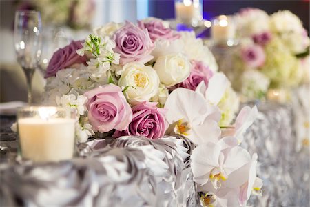 service de table - Rose and Orchid Centerpieces on Table at Wedding Photographie de stock - Premium Libres de Droits, Code: 600-08059833