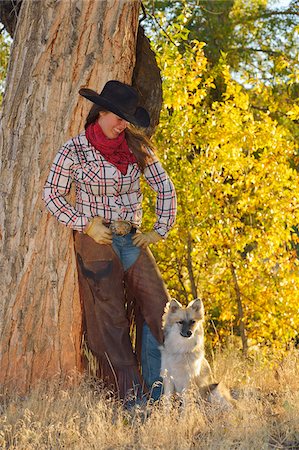 simsearch:600-08026186,k - Portrait of Cowgirl with Dog, Shell, Wyoming, USA Stock Photo - Premium Royalty-Free, Code: 600-08082897