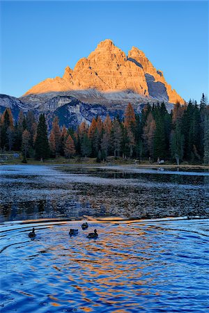 Lago d'Antorno with Tre Cime di Lavaredo at Sunset, Cadore, Belluno District, Veneto, Dolomites, Alps, Italy Foto de stock - Sin royalties Premium, Código: 600-08082936