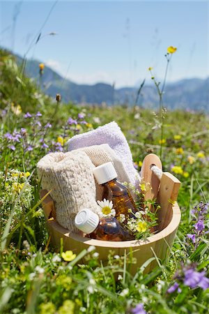 Bucket with Homeopathic Medicine in Flower Field, Strobl, Salzburger Land, Austria Stockbilder - Premium RF Lizenzfrei, Bildnummer: 600-08138862