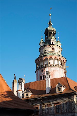 Close-up of tower of the Cesky Krumlov Castle, Cesky Krumlov, Czech Republic. Stock Photo - Premium Royalty-Free, Code: 600-08232171