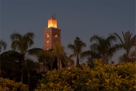 Koutoubia Mosque Illuminated at Night, Marrakesh, Morocco Photographie de stock - Premium Libres de Droits, Code: 600-08353549