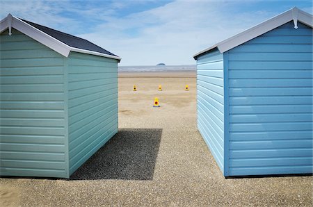 View of Beach Huts, Weston Super Mare, Somerset, England, UK Stock Photo - Premium Royalty-Free, Code: 600-08639136