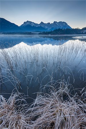 snow on grass - Karwendel Mountains Reflected in Lake Barmsee, Krun, Upper Bavaria, Bavaria, Germany Stock Photo - Premium Royalty-Free, Code: 600-08639158