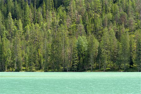 simsearch:600-08916139,k - Green waters of Lago di Landro and treelined shoreline at Dobbiaco in the Dolomites in Alto Adige, South Tyrol, Italy Stock Photo - Premium Royalty-Free, Code: 600-09022454