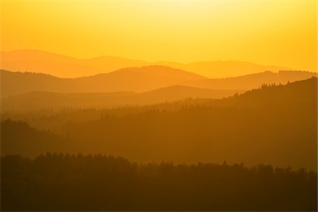 View from Lusen mountain over the Bavarian Forest at Waldhauser at sunset in the Bavarian Forest National Park, Bavaria, Germany Stock Photo - Premium Royalty-Free, Code: 600-09022480