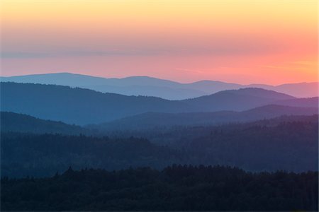 View from Lusen mountain over the Bavarian Forest at sunset at Waldhauser in the Bavarian Forest National Park, Bavaria, Germany Stock Photo - Premium Royalty-Free, Code: 600-09022481