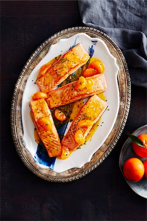 simsearch:600-07156131,k - Citrus salmon fillets on a platter Stock Photo - Premium Royalty-Free, Code: 600-09159786